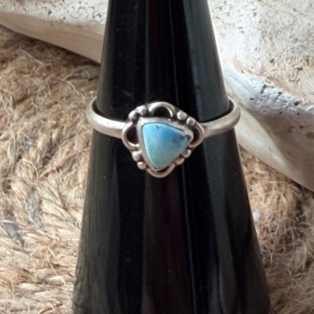 Sterling Silver Triangle Turquoise Ring - Gold Hi… - image 1